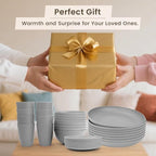 Homienly 32-Piece Kitchen Wheat Straw Dinnerware Set, Service for 8, Dinner Plates, Small Dessert Plate, Cereal Bowls, Cups, Unbreakable Outdoor Camping Dishes, Microwave and Dishwasher Safe-Grey