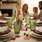 Green Drinking Glasses Set Of 4-12 Oz Hand Blown Vintage Drinking Glasses, Boho Aesthetic Antique Glassware, Colored Cute Glass Cups, Textured Highball Water Tumbler, Unique Retro Drinkware Gift