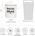 SOLIGT Ceramic Bacon Grease Container with Strainer - 600ml / 20oz Farmhouse Bacon Grease Keeper with Easy-Grip Handle, Bacon Fat Can for Grease Drippings and Storage - Creamy-white