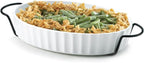 Oven to Table White Casserole Porcelain Baking Dish with Iron Rack, Nonstick Large Rectangular Meal Prep Cookware Dish, 1-Quart Baker Ovenproof Pan