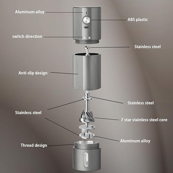 Electric Coffee Grinder Portable Conical Burr Coffee Grinder with 45 Adjustable Settings, Cordless Coffee Burr Grinder for Espresso, Home, Travel, Camping, Office (Silver)