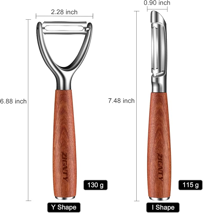 Vegetable Peeler Stainless Steel, Premium Potato Peelers for Kitchen, Ultra Sharp Rotary Blade Fruit & Veggie Peeler, Apple Peeler, I Shaped Peeler Real Wood Non-Slip Handle（5 Years Warranty）