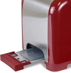 Koolatron Kenmore 2-Slice Toaster, Stainless Steel, Red and Silver, with Extra Wide Slots, Self-Adjusting Bread Guides, Defrost, Bagel and Removable Crumb Tray, Small (KKTS2SR AZ)