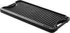 VEVOR Reversible Grill/Griddle, 20x10 inch Pre-Seasoned Cast Iron Griddle, Portable Rectangular Pan with Handle, Family Cookware for Indoor/Outdoor Stove Top Burner, Gas, Camping BBQ, Black
