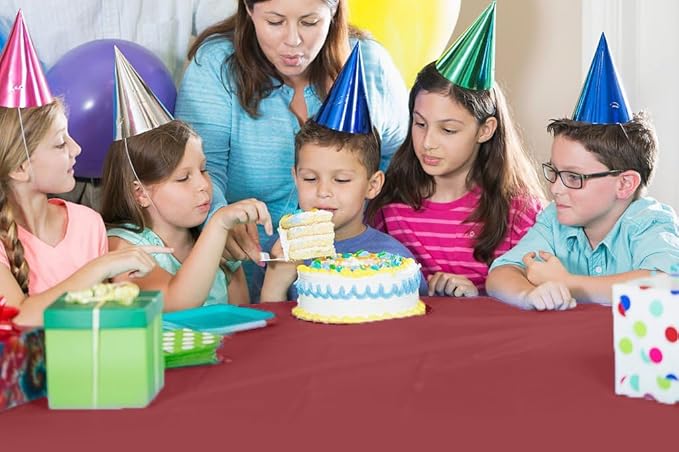 Exquisite Party Solids 54 Inch X 300 Feet Burgundy Plastic Table Cover Roll in A Cut - to - Size Box with Convenient Slide Cutter. Cuts Up to 36 Rectangle 8 Feet Plastic Disposable Tablecloths