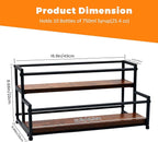 Coffee Syrup Rack Organizer - 2-Tier 10 Syrup Bottles Holder for Coffee Bar, Liquor Bottle Display Shelf - Rustic Kitchen Cabinet for Spices, Jars - Stepped Pantry Shelf for Syrup, Wine, Tea & Coffee