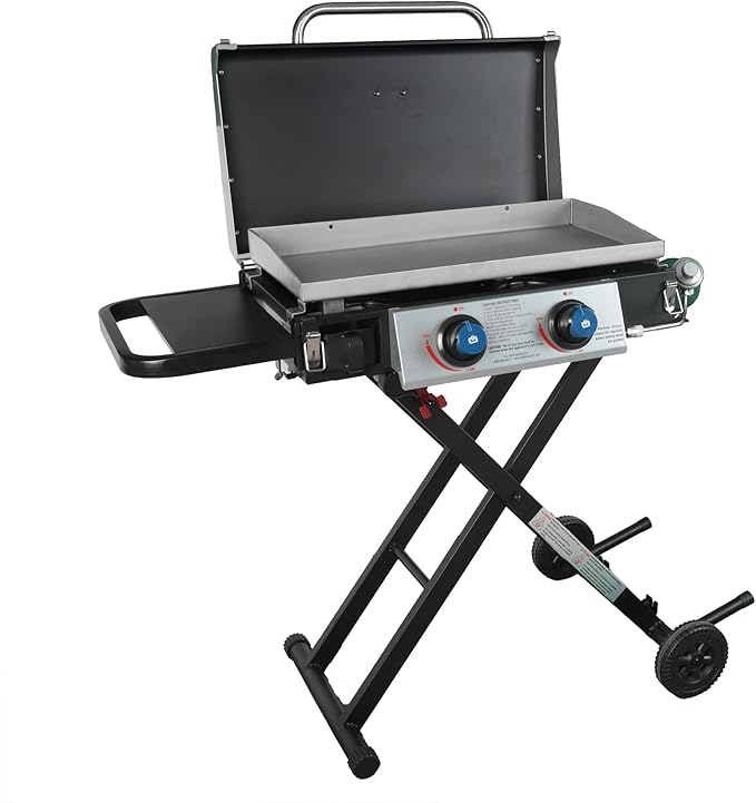 Razor Griddle GGC2030M 25 Inch Outdoor 2 Burner Portable LP Propane Gas Grill Griddle with Top Cover, Wheels, & Storage Shelf for BBQ Cooking, Black