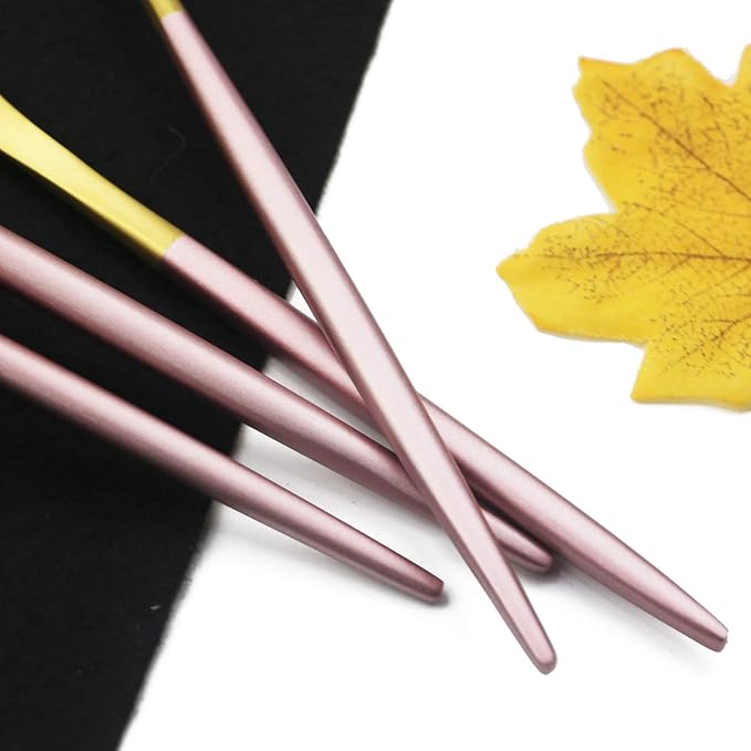 JASHII Luxury 18/10 Pink Handle Flatware Gold Silverware Set 304 Stainless Steel Flatware Cutlery Set| 24-Piece Adaline Royal Modern Satin Finish| BEST Birthday Wedding Gift (Pink Handle Matte Gold)