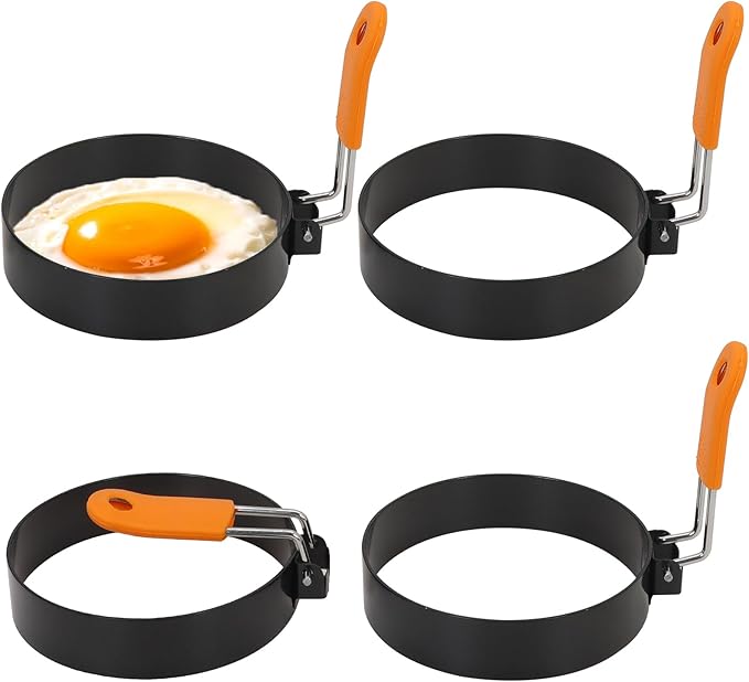 Egg Rings 3.5 Inch Pack of 4 with Silicone Handle Perfect Round Circle Mold Shaper for Frying Eggs Crumpet Pancakes Accessory for Home Camping Breakfasts