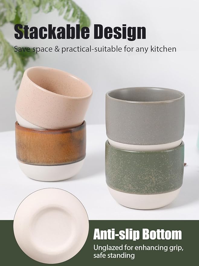 INGOFIN Ceramic Espresso Cup Set of 4-4.2 oz Espresso Cup for Coffee and Tea, Modern Porcelain Glazed Demitasse Cups, Microwave Dishwasher Safe Mugs, Suit for Espresso Machine, Mix