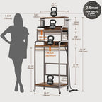 4-Tier Mini Fridge Stand with Storage,Mini Fridge Cabinet with Power Outlet,Pegboard,Bakers Rack with Storage Shelf,Microwave Oven Stand,Mini Fridge Shelf for Dorm(Vintage Brown)