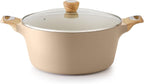 SENSARTE Ceramic Nonstick Stock Pot with Lid, 2.6/4.5/6.6/8.5 QT Soup Pot Casserole Pot, Non-toxic Healthy Pasta Pot, Large Cooking Pot Stew Pot, Induction Compatible, PFOA PFAS PTFE Free, Taupe