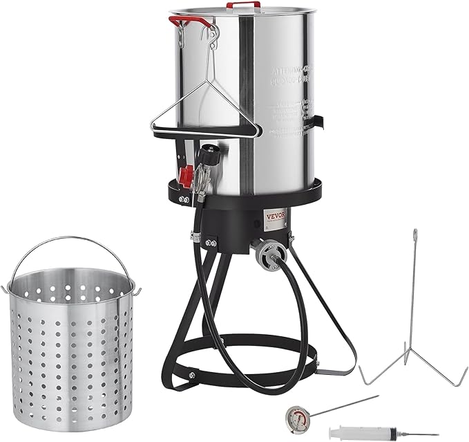 VEVOR Seafood Boiling Kit & Turkey Fryer, 30-qt Boiler Steamer Cooker Set, Outdoor Aluminum Frying Pot, 54,000 BTU Burner Propane Gas Boiler, Gifts for Thanksgiving Day