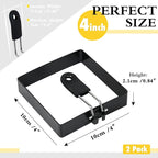 2-Pack 4'' Square Egg Rings Set, Silicone Handle, Stainless Steel, Nonstick, For Frying Eggs