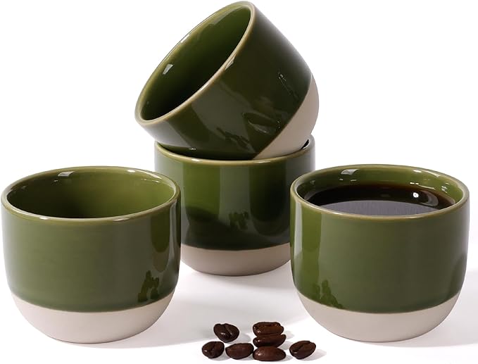Ceramic Espresso Cups Set, Espresso Coffee Mugs, Special Glazed Demitasse Cups Expresso Coffee Cup for Espresso Machine (Jade Green)
