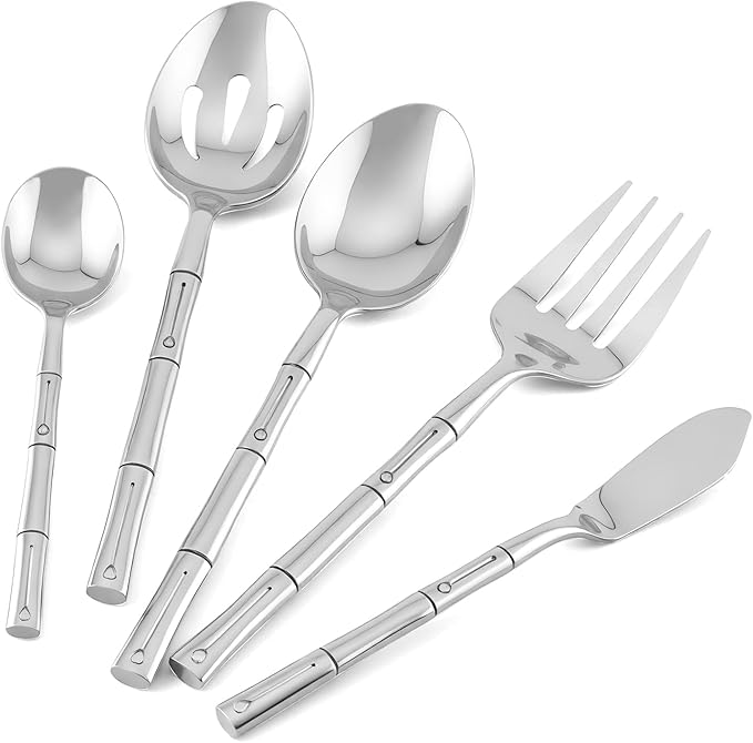 Flatware Serving Set Silverware Set Stainless Steel Cutlery Set Bamboo Pattern Mirror Finished 45 Pieces Party Event Use Wedding Housewarming Gift Service for 8