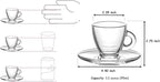 BOHEM'S Espresso Cups, 3.2 oz Small Demitasse Clear Glass Espresso Drinkware, Set Of Cups, Saucers and Stainless Steel mini Spoons + Free Glass Spoons (Set of 6)