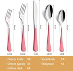 20-Piece Pink Silverware Set 18/0 Stainless Steel Silverware Set Pink Handle Cutlery Set Service for 4 Dinner Knives Forks Spoons Set Flatware Set Finish Dishwasher Safe