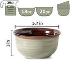 MEKY 20oz Ceramic Cereal Bowls Set of 6, Stackable Soup Bowls for Oatmeal, Ice Cream and Pasta Everyday Use, Microwave & Dishwasher Safe, Modern & Durable, Brown
