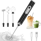 Milk Frother Handheld, 3-Speed Frother Wand USB-C Rechargeable, with 3 Detachable Whisks, Coffee Frother for Coffee,Latte, Cappuccino, Matcha, Hot Chocolate & Eggs, Electric Whisk Drink Mixer (Black)