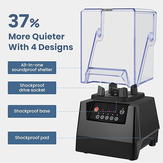SYBO Commercial Professional Blender With Quiet Shield, Self-Cleaning, Dishwasher safe, Heavy-Duty 1400W High-Speed 28000RPM, 48oz/1.5pt, for Juice, Ice Shakes, Smoothies