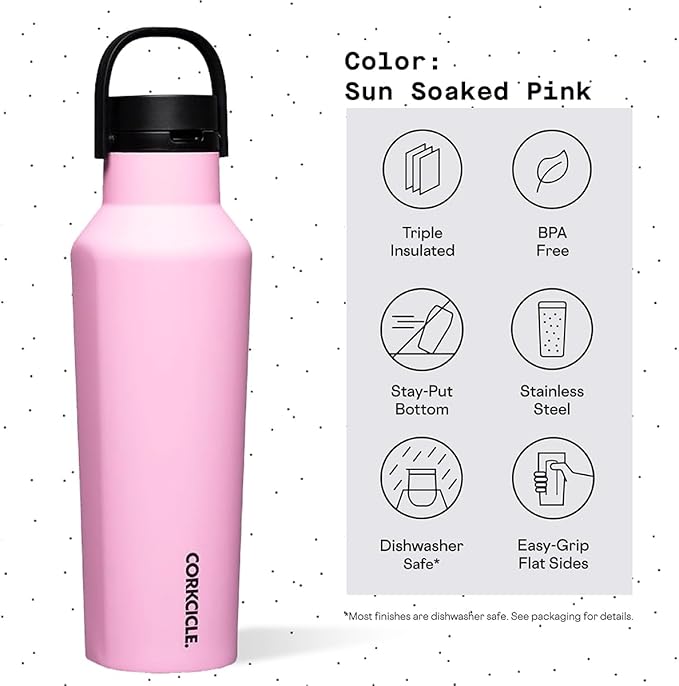 Corkcicle Sport Canteen Insulated Tumbler, Sun-Soaked Pink, 20 oz – Reusable Water Bottle Keeps Beverages Cold for 25 Hours & Hot 12 Hours – Cupholder Friendly Tumbler with Screw-On Cap