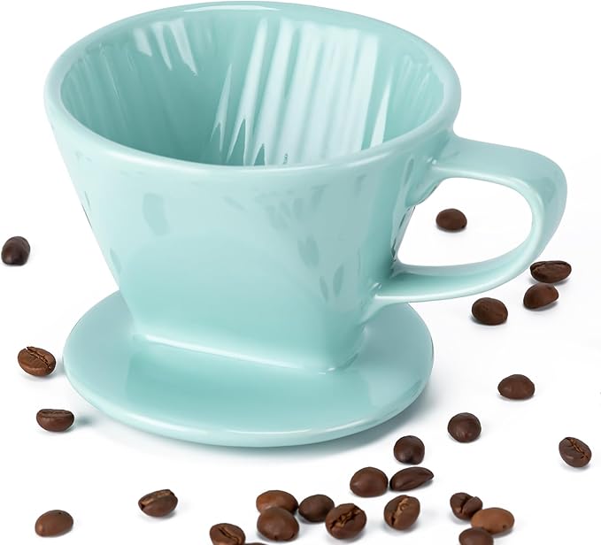 Pour Over Coffee Maker, Pour Over Coffee Dripper with 3 Holes Flat Bottom, Ceramic Drip Coffee Pour Over, Coffee Accessories for Travel, Camping, Office, Home(Green)