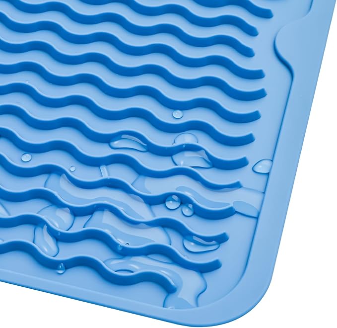 Silicone Dish Drying Mat for Multiple Usage,Easy clean,Eco-friendly,Heat-resistant Silicone Mat for Kitchen Counter or Sink,Refrigerator or drawer liner Lichen BlueL L 16 inches x 12 inches