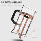 QUQIYSO Coffee Maker 304 Stainless Steel French Press with 4 Filter, Heat Resistant Durable, Easy to Clean, Borosilicate Glass Coffee Press, 100% BPA Free Teapot, 21 ounce, copper
