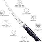 SHAN ZU 7 Inch Fillet Knife, Japanese Super Steel Boning Knife, Professional Ultra Sharp Fish knife with K133 Ergonomic Handle, Black Tortoise Genbu Series