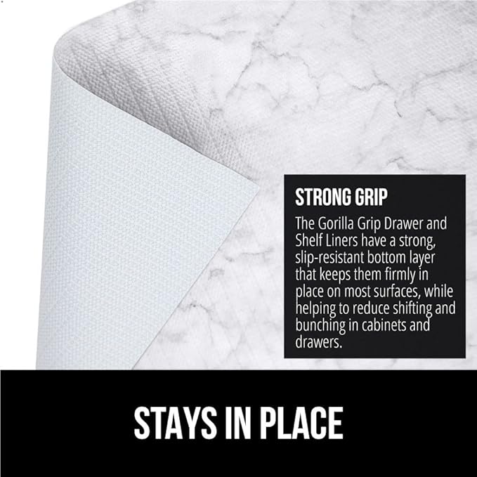 GORILLA GRIP Slip Resistant Drawer and Shelf Liner 2 Pack, Non Adhesive Water Resistant, Easy Clean and Trim, Smooth Surface Liners for Kitchen Cabinet, Shelves, Drawers, Pantry, 20 IN x 20 FT, Marble