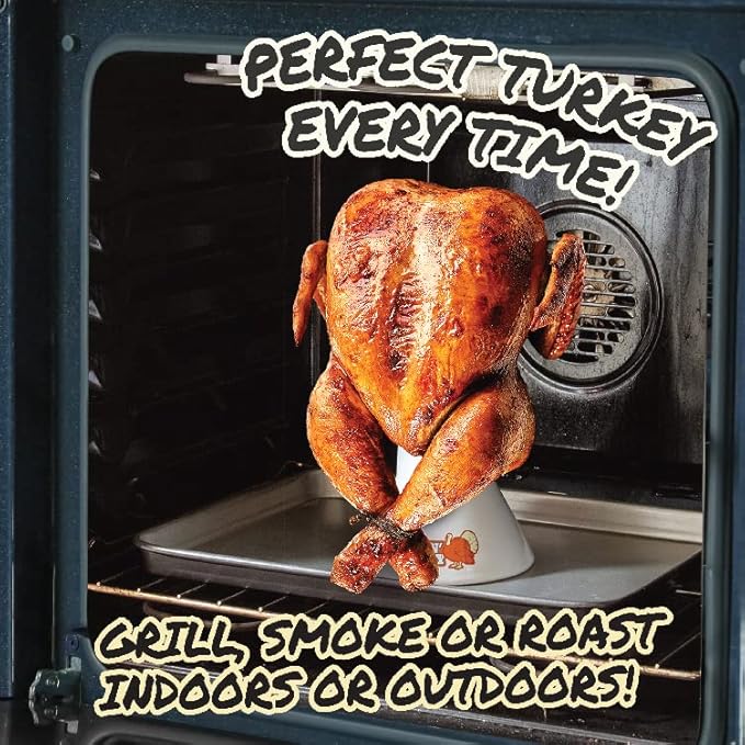 Sittin' Turkey Ceramic Beer Can Roaster & Steamer- Easily Infuse Marinades & BBQ flavors for Juicy, Flavorful Meat- XL Base Perfectly Cooks up to an 18lb Turkey- Xmas Dinner & Holiday Party Essential