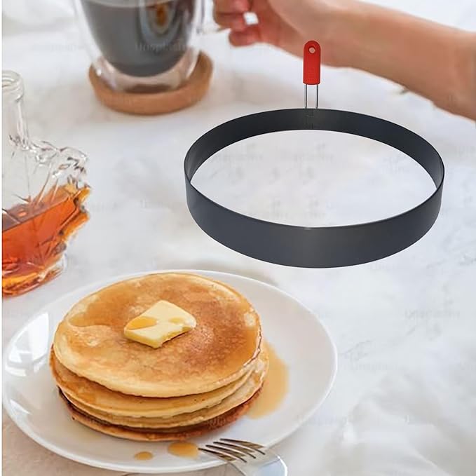 Egg Pancake Rings Mold, 2 Pack 6" Round Pancake Shaper Egg Mold Omelet Ring Stainless Steel Frying Eggs Ring with Silicone Handle for Griddle Sandwich Eggs Muffin Pancakes Burger Breakfast
