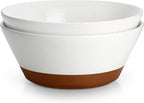 MALACASA Serving Bowls, 105oz Large Salad Bowls for Party, Entertaining, Big Ceramic Bowls for Soup, Fruit and Pho, 2-Pc Wide Bowl Set, White & Brown
