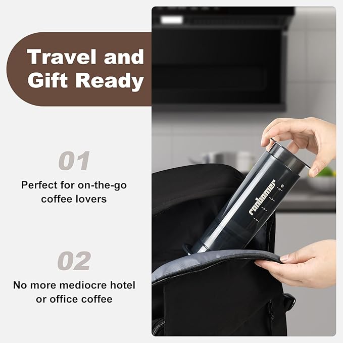 French Press Coffee Maker, 2-in-1 Single Serve K Cup Compatible, Portable Coffee Machine for Ground Coffee, Black, 10 Oz Capacity, for Camping, Travel