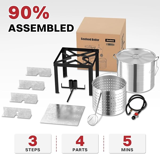 100QT Crawfish Boiler | Seafood Boiling Kit | Dustproof Cover & 16" Skimmer Included | 110,000BTU Propane Jet Burner | 0-20 PSI CSA Certified Regulator | Crab Boil Pot for Outdoor Backyard Cooking