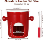BSTKEY 280ML Ceramic Butter Warmer Set with 2 Forks, Fondue Pot Melting Pot Set, Melt Hot Pot Bowl Set for Cheese Chocolate Butter Caramel (Red)