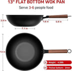 Carbon Steel Wok - Including Glass Cover and Steel Spatula, 13-Inch Woks & Stir-Fry Pans for Induction, Electric, Gas Stoves