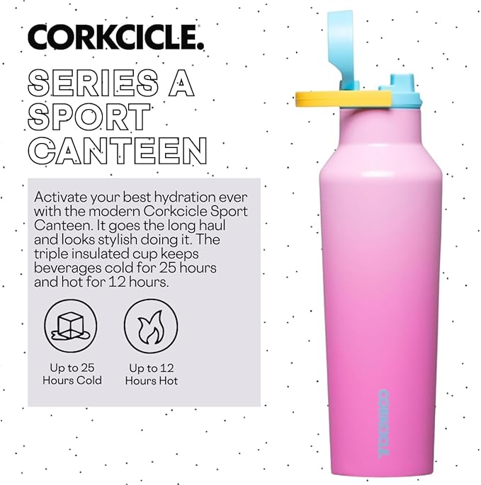 Corkcicle Sport Canteen Insulated Tumbler, Pink Pop, 20 oz – Reusable Water Bottle Keeps Beverages Cold for 25 Hours & Hot 12 Hours – Cupholder Friendly Tumbler with Screw-On Cap