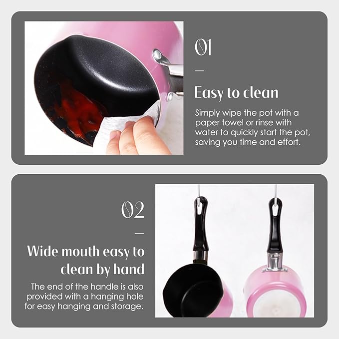 550ml/0.5 Quart Nonstick Sauce Pan, Baby Milk Heating Pot with Pour Spouts for Gas, Electric & Induction Stoves, Portable Small Cooking Pot for Melting Butter, Chocolate, Making Porridge (Pink)