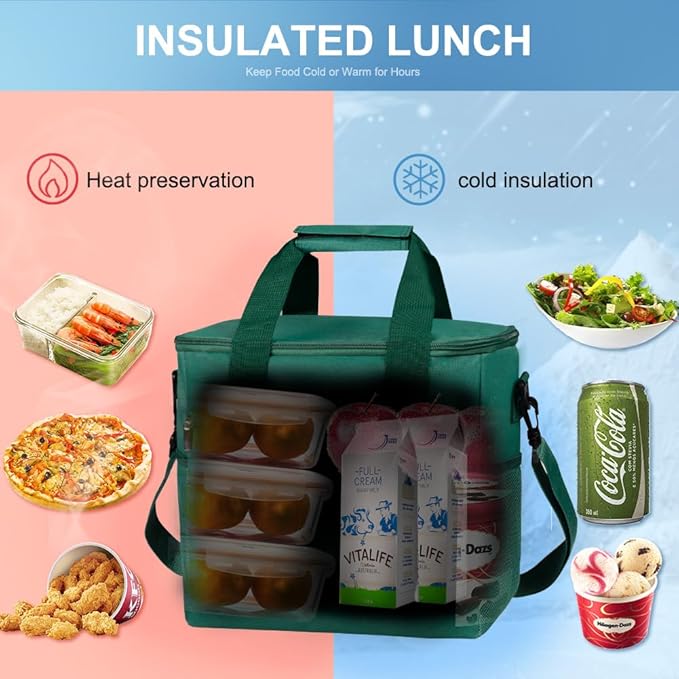 iknoe Large Cooler Bag Collapsible, 15L Insulated Bags, Leakproof Lunch Cooler Tote with Multi-Pockets for Adult, Insulated Lunch Box for Beach, Picnic, Work, Blackish Green 24-Can