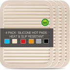 QPIX DIGITAL 4 Pack Silicone Trivets for Hot Dishes, Large & Heat Resistant Silicone Pot Holder Hot Pads for Kitchen, 9x12 Beige Silicone Trivet Mat for Hot Pots and Pans, Jar Opener, Drying Mat