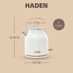 Haden Heritage 1.7 Liter Stainless Steel Electric Kettle, Hot Water Kettle with 360-Degree Base and Auto Shutoff, Ivory & Copper