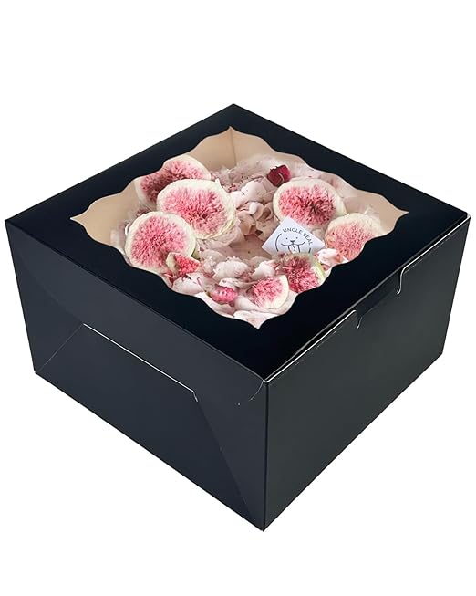 qiqee 10x10x5 Cake Box, 18 Sets Black Cake Box with Window ＆ 18 Sets 10" Black Cake Round Boards, 10inch Cake Containers