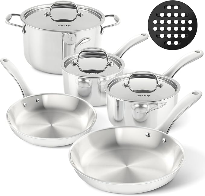 Duxtop Whole-Clad Tri-Ply Stainless Steel Induction Cookware Set, 9PC Kitchen Pots and Pans Set