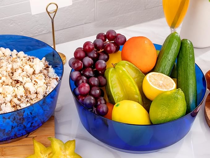 Hioasis 8 Pack Plastic Serving Bowls 128oz Clear Blue Plastic Bowls Heavy Duty Disposable Serving Bowls for Party Snack & Salad & Candy & Bar Buffet & Pool Party