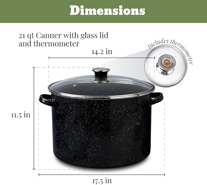 Granite Ware 21.5 Qt Heavy Gauge - 9 Piece water bath canning pot (Speckled Black) with canning toolset, rack and preserving kettle.