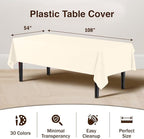 Party Solids 12-Pack Premium Plastic 54-Inch-by-108-Inch Rectangle Tablecloth, Ivory