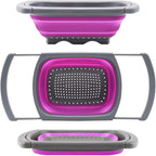 Qimh Collapsible Colander, Kitchen Colander Set Over Sink Strainer Veggies/Fruit Colanders Strainers with Extendable Handles, Dishwasher Safe Folding Strainer for Kitchen, 6-Quart, BPA Free