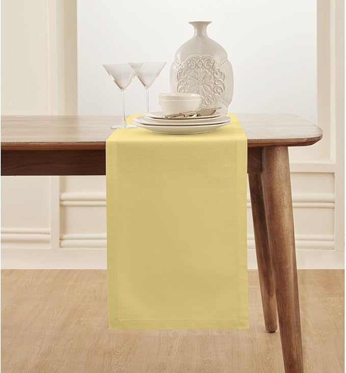 Solino Home Cotton Linen Table Runner 90 Inches Long - Dru Yellow Table Runner 14 x 90 Inch for Dining, Summer - Handcrafted and Machine Washable